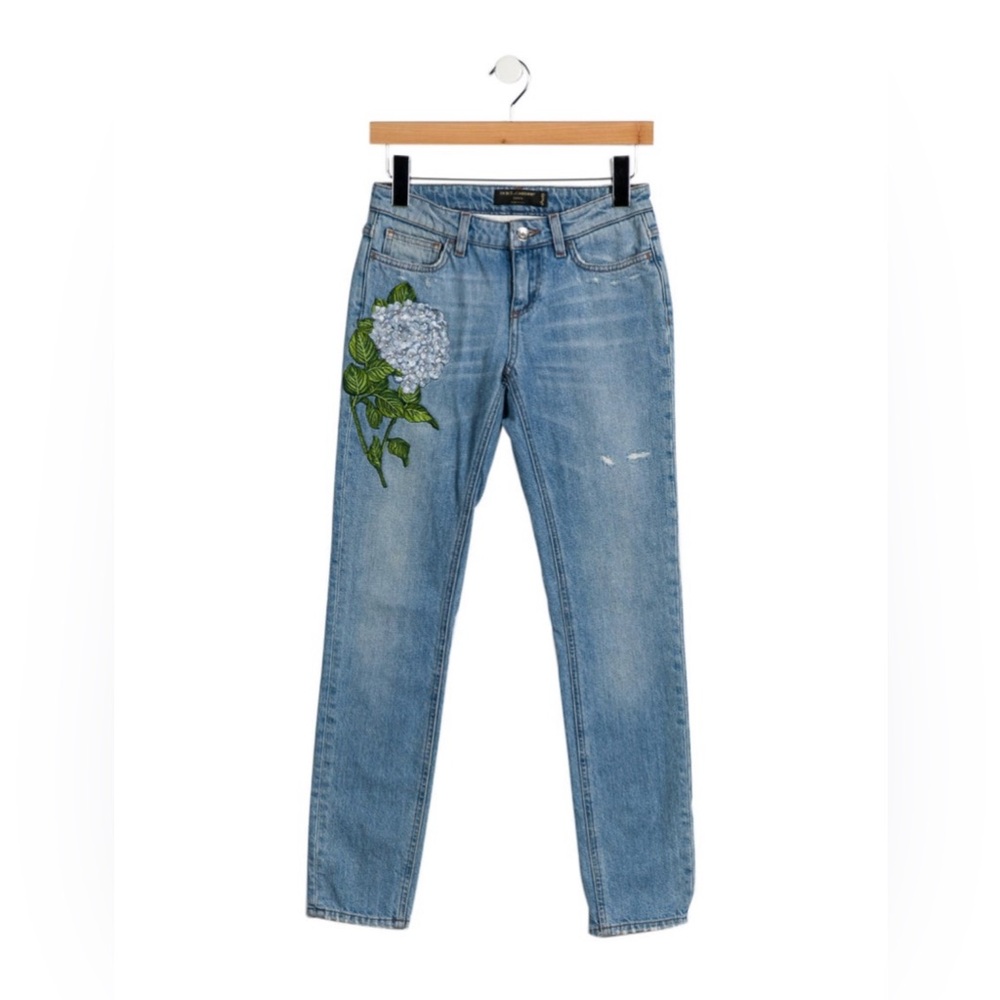 Dolce & Gabbana Light Blue Skinny Jeans with Floral Detail